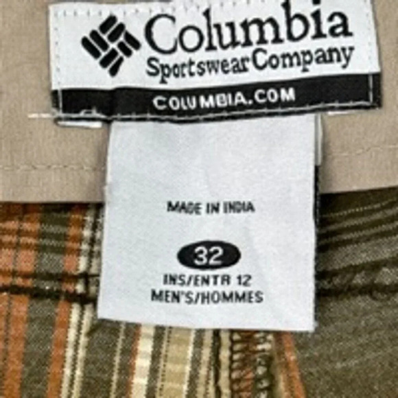 Men's  Columbia Plaid Shorts Size 32 Green Brown - Picture 4 of 9